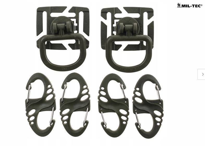 Набір карабінів і обертових кілець Mil-Tec DURAFLEX MOLLE D-RING S-HOOK Olive 13457601 M1255552089 фото