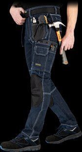 Брюки рабочие джинсовые с карманами REIS DENIM JEANS415-T GBW иссиня-черный-белый A7624 фото