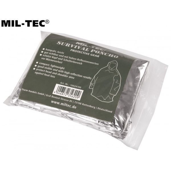 Рятувальникне термопончо, аварійна ковдра, термоплівка Mil-Tec Survival Poncho 16024700 M1255551903 фото