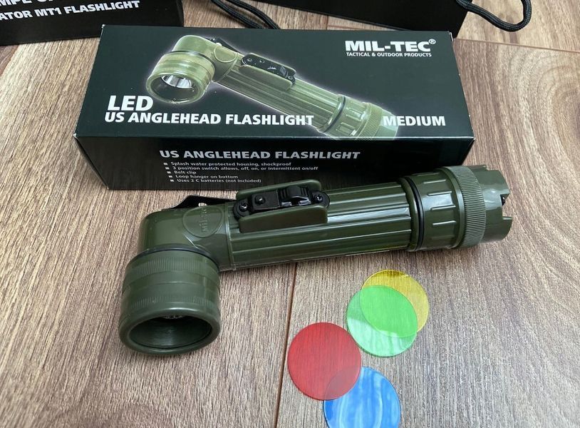 Фонарь угловой светодиодный с цветными фильтрами Mil-Tec US Army 17см Оливковый 15143101 P123373 фото