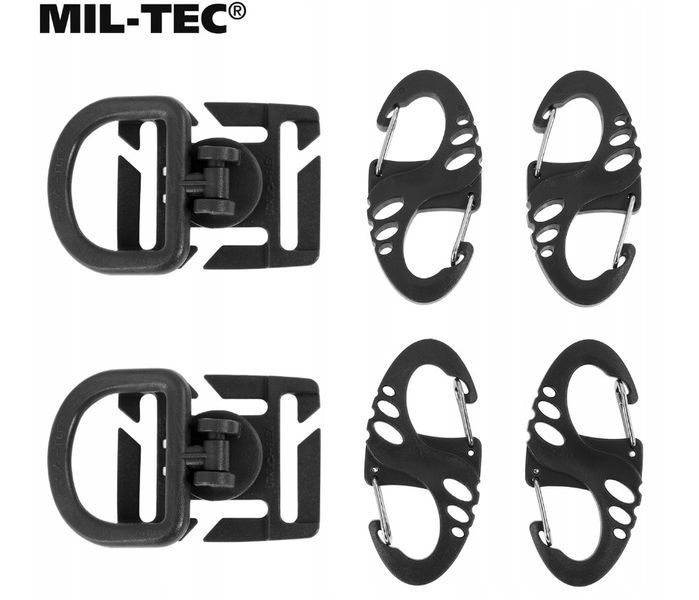 Набір карабінів і обертових кілець Mil-Tec DURAFLEX MOLLE D-RING S-HOOK Black 13457602 P1236758 фото