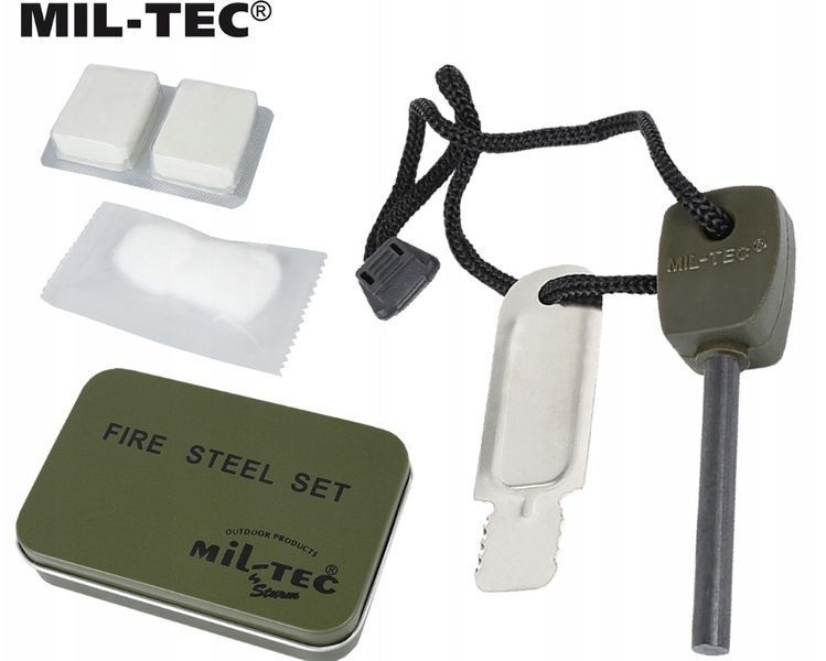 Комплект для разжигания костра Mil-Tec Fire Steel Set Olive 15275000- P123756951 фото