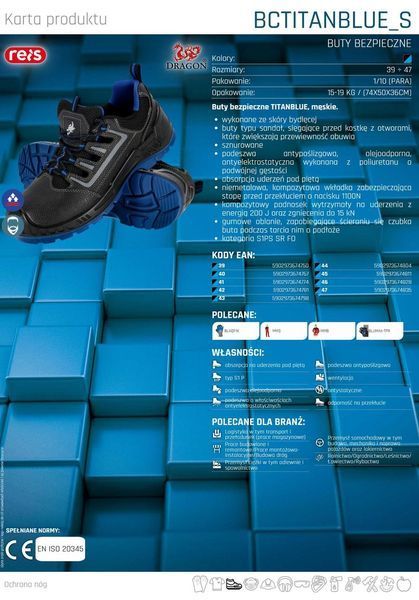 Сандалі шкіряні робочі REIS DRAGON BCTITANBLUE_S BN чорний і блакитний A9401 фото