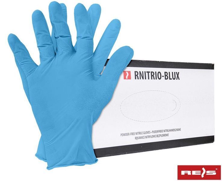 Перчатки нитриловые неопудренные черные RAIS RNITRIO-BLUX (голубые) 100 шт M12555656 фото