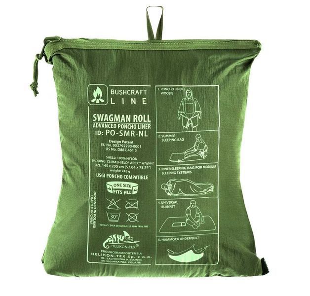 Пончо, ковдра, спальний мішок, Helikon-Tex Swagman Roll Climashield Apex Grass Green PO-SMR-NL-1G P1237257 фото