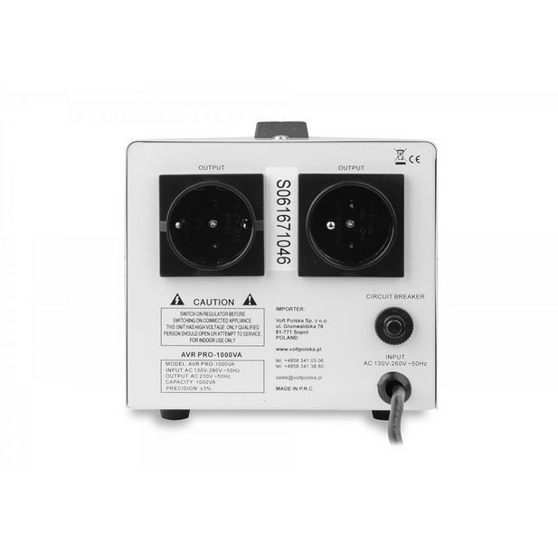 Стабилизатор напряжения Volt Polska AVR PRO 1000VA 3% SERVO W2085 фото